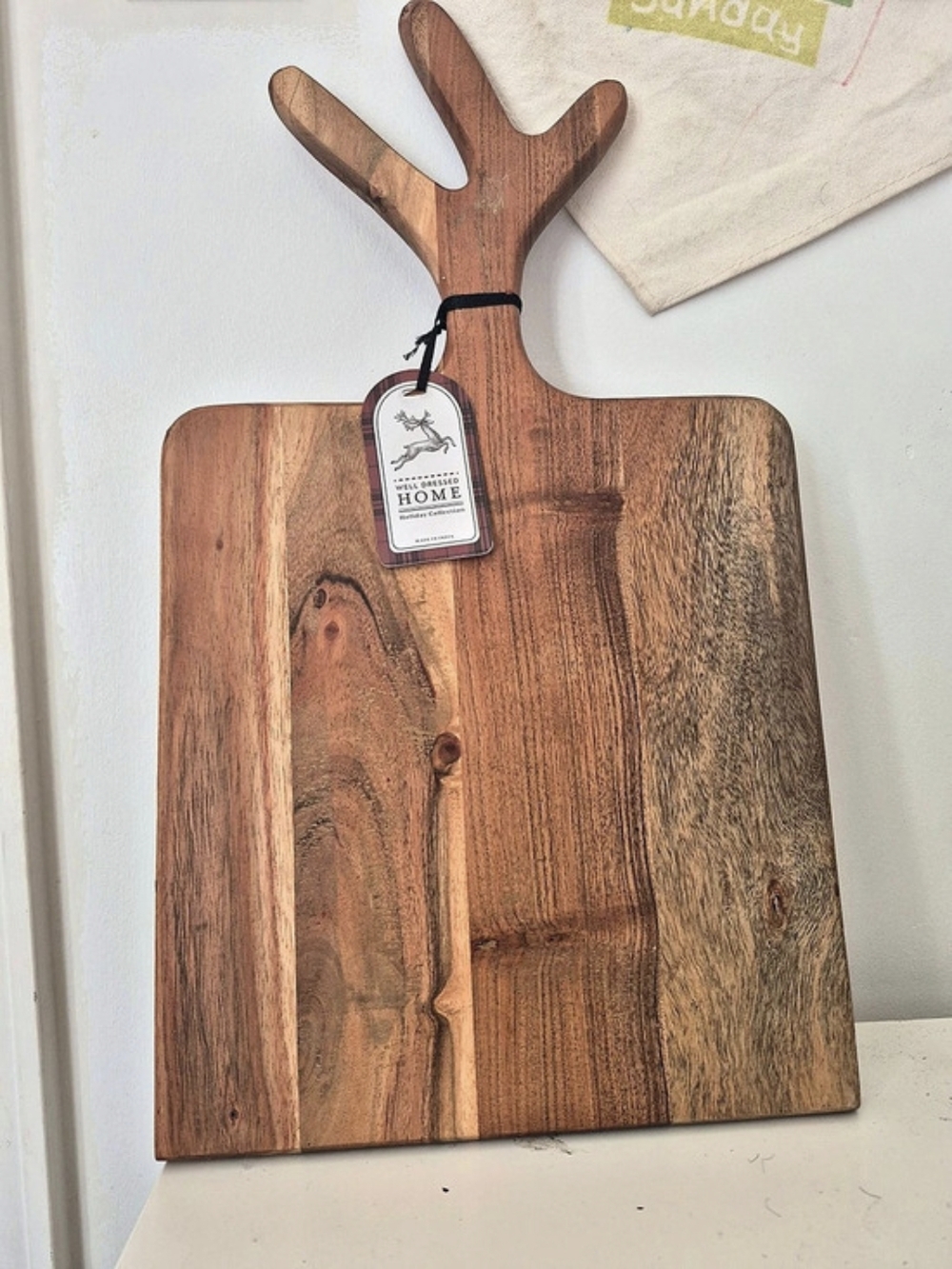 Well Dressed Home Holiday Collection Antler Handle Wood Cutting Board